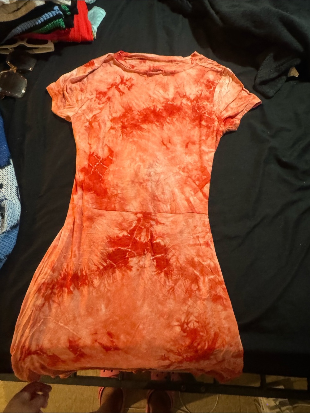 Heart Hips Orange Tie-Dye Short Sleeve Mini Dress